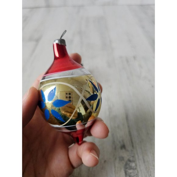 Vintage teardrop indent gold red mercury glass ornament Xmas tree set - Picture 11 of 14